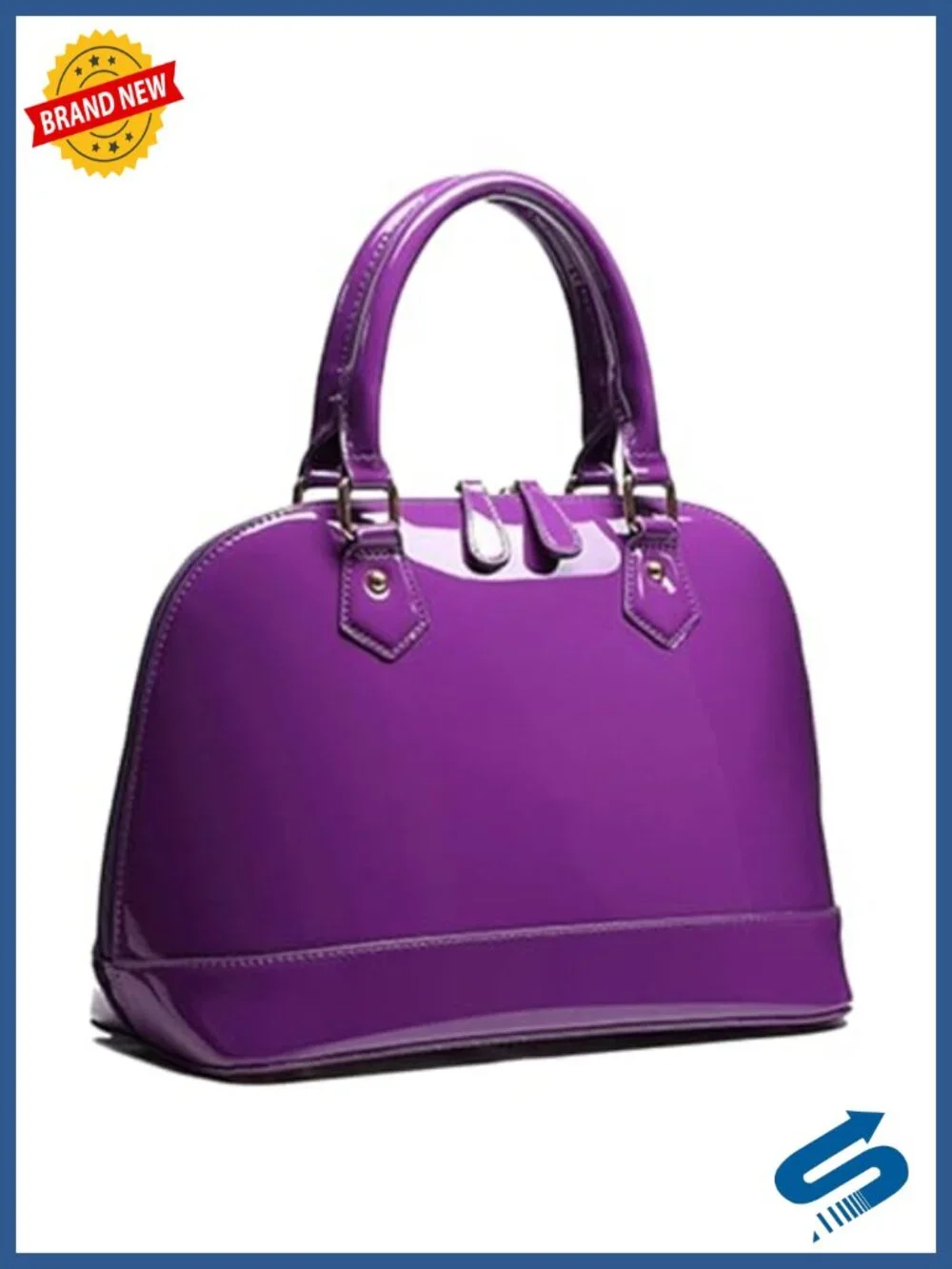 Patent Leather Dome Satchel Purse Zip-around Handbag Multi-Pocket Shoulder Bag